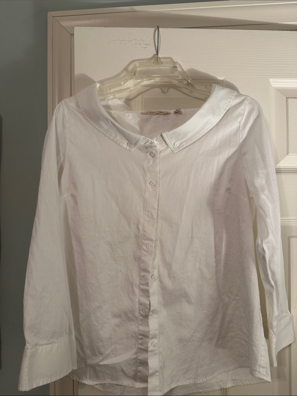 Soft Surroundings White Portrait Shawl Collar Button-Down Blouse